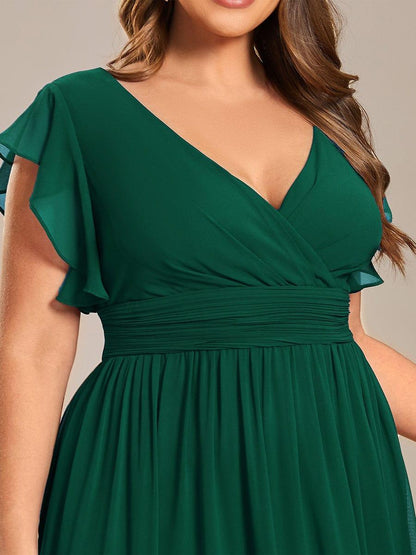 ever LILYANA|Back Cutout A-Line Pleated Ruffles Sleeve Chiffon Bridesmaid Dress