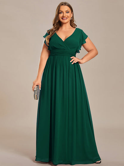 ever LILYANA|Ruffles Sleeve Back Cutout A-Line Maxi Chiffon Wedding Guest Dress