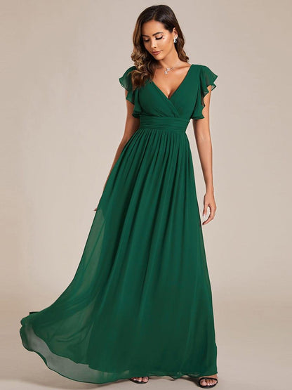 ever LILYANA|Back Cutout A-Line Pleated Ruffles Sleeve Chiffon Bridesmaid Dress