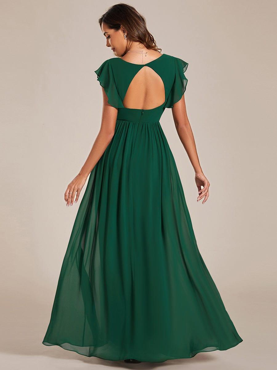 ever LILYANA|Back Cutout A-Line Pleated Ruffles Sleeve Chiffon Bridesmaid Dress
