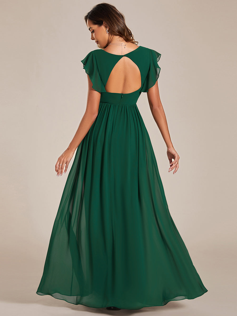 ever LILYANA|Ruffles Sleeve Back Cutout A-Line Maxi Chiffon Wedding Guest Dress