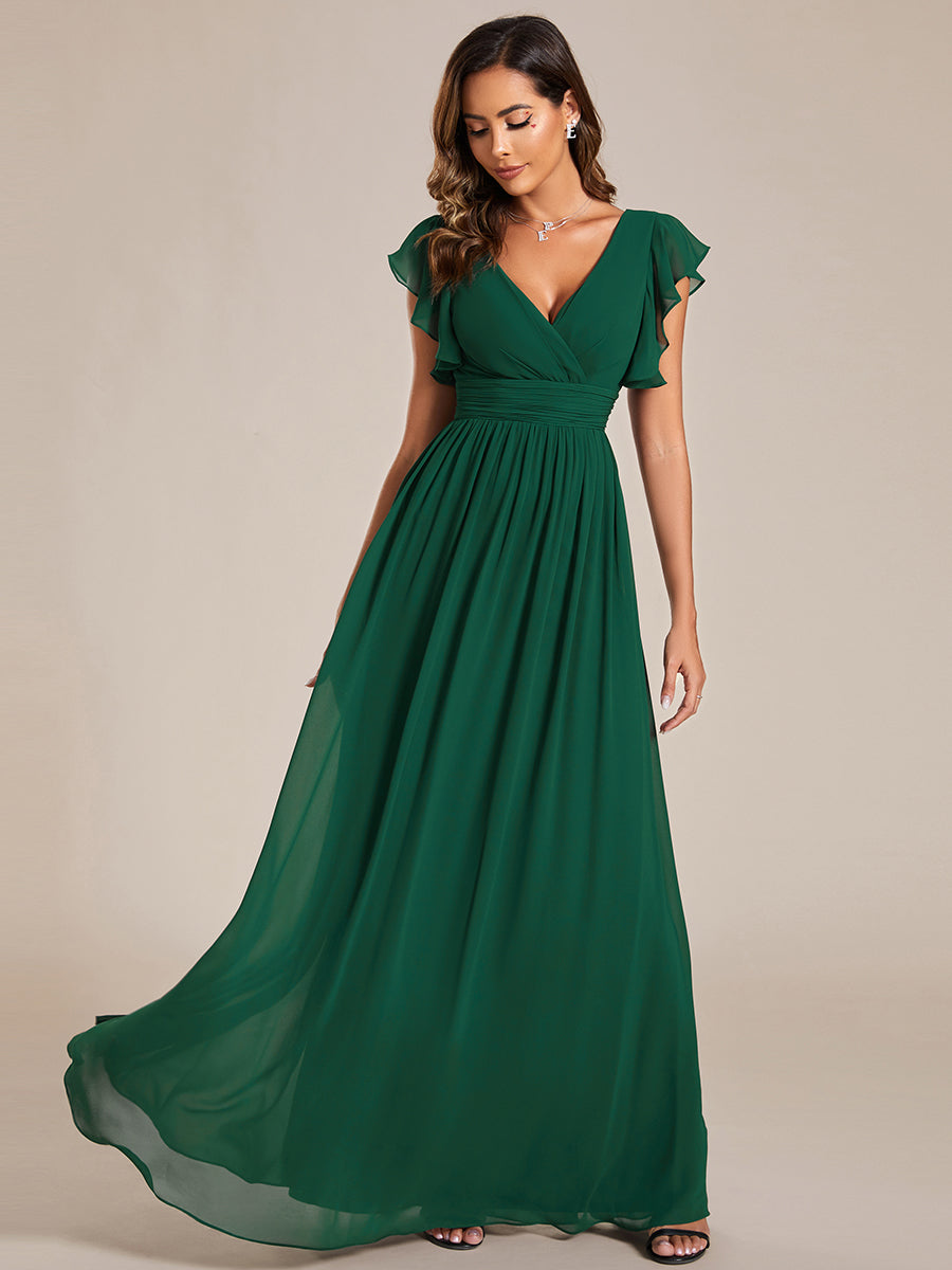 ever LILYANA|Ruffles Sleeve Back Cutout A-Line Maxi Chiffon Wedding Guest Dress