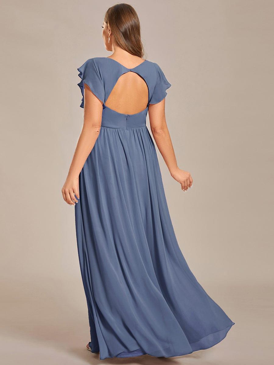 ever LILYANA|Back Cutout A-Line Pleated Ruffles Sleeve Chiffon Bridesmaid Dress