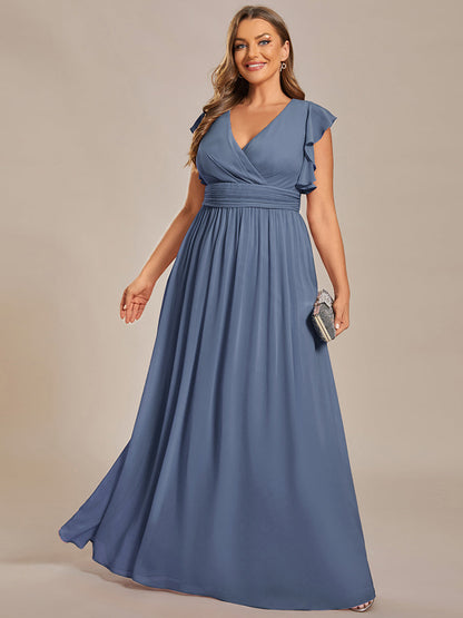 ever LILYANA|Ruffles Sleeve Back Cutout A-Line Maxi Chiffon Wedding Guest Dress