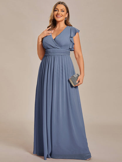 ever LILYANA|Ruffles Sleeve Back Cutout A-Line Maxi Chiffon Wedding Guest Dress