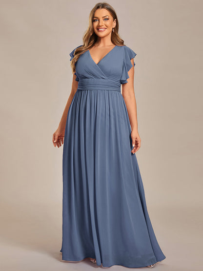 ever LILYANA|Ruffles Sleeve Back Cutout A-Line Maxi Chiffon Wedding Guest Dress