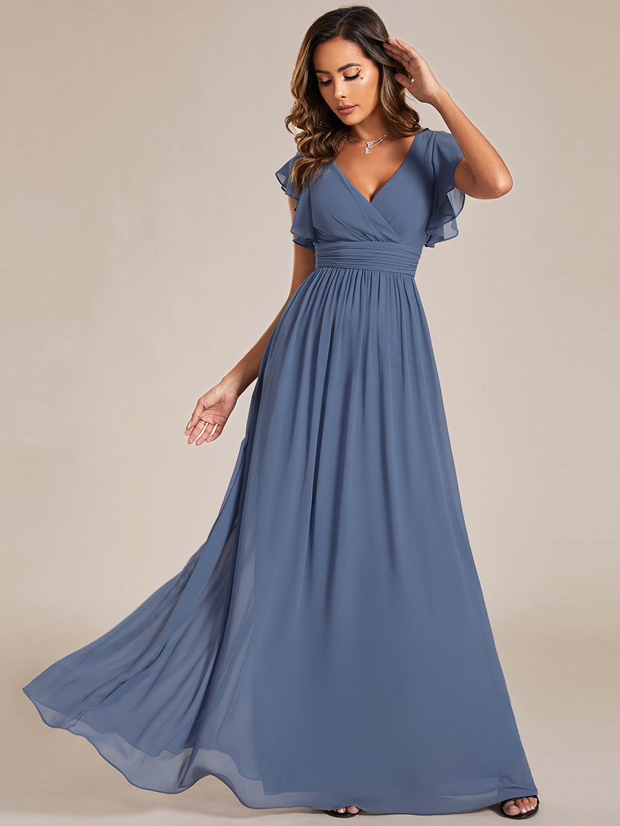 ever LILYANA|Ruffles Sleeve Back Cutout A-Line Maxi Chiffon Wedding Guest Dress