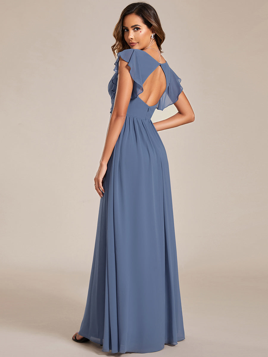 ever LILYANA|Ruffles Sleeve Back Cutout A-Line Maxi Chiffon Wedding Guest Dress