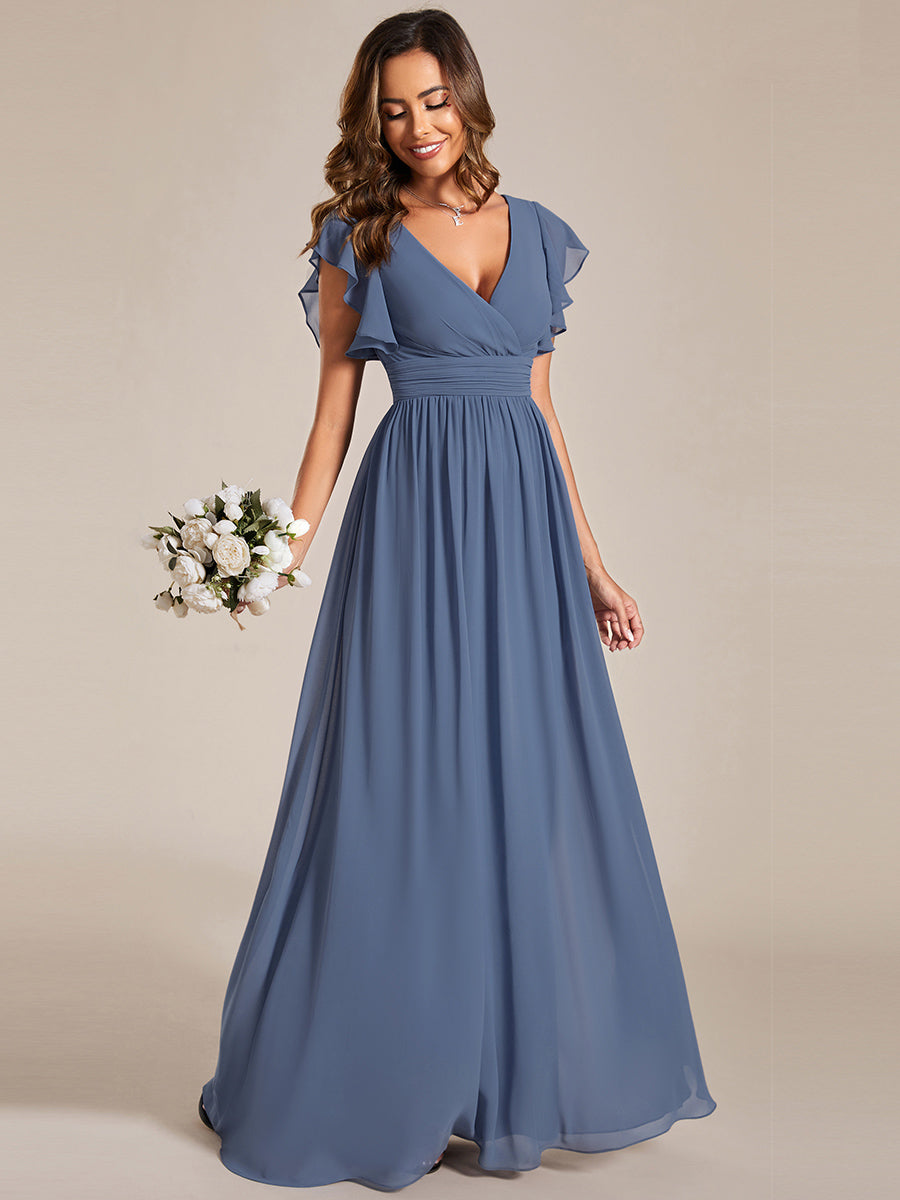 ever LILYANA|Ruffles Sleeve Back Cutout A-Line Maxi Chiffon Wedding Guest Dress