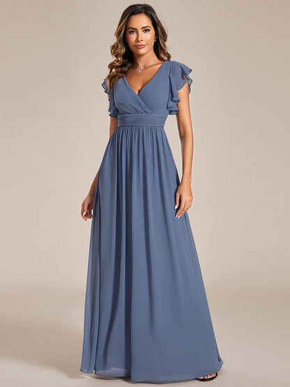ever LILYANA|Ruffles Sleeve Back Cutout A-Line Maxi Chiffon Wedding Guest Dress