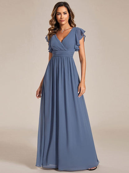 ever LILYANA|Back Cutout A-Line Pleated Ruffles Sleeve Chiffon Bridesmaid Dress
