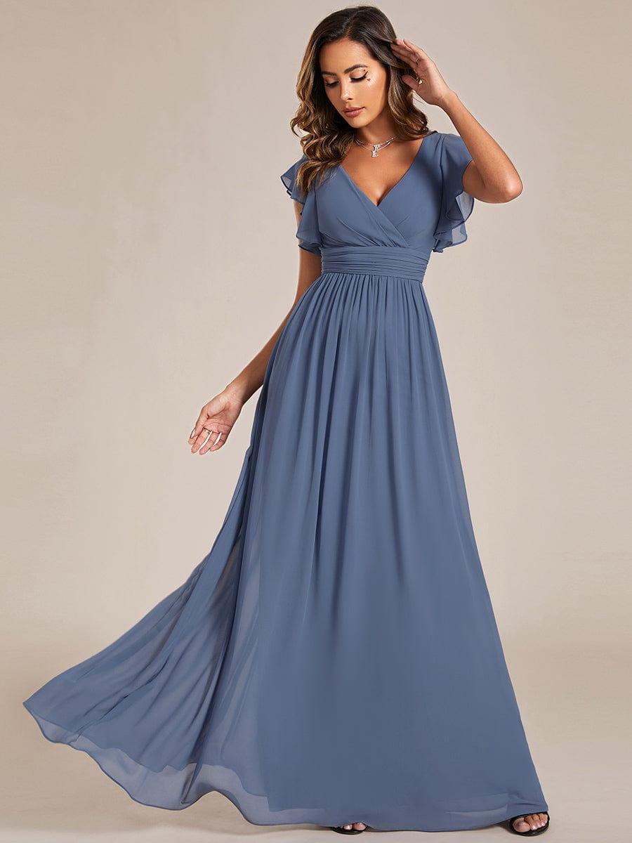 ever LILYANA|Back Cutout A-Line Pleated Ruffles Sleeve Chiffon Bridesmaid Dress