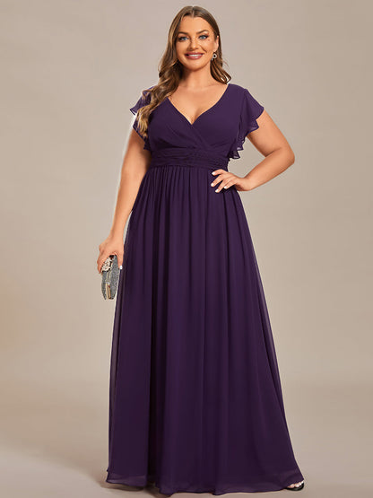 ever LILYANA|Ruffles Sleeve Back Cutout A-Line Maxi Chiffon Wedding Guest Dress