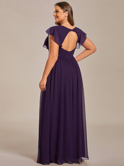 ever LILYANA|Ruffles Sleeve Back Cutout A-Line Maxi Chiffon Wedding Guest Dress