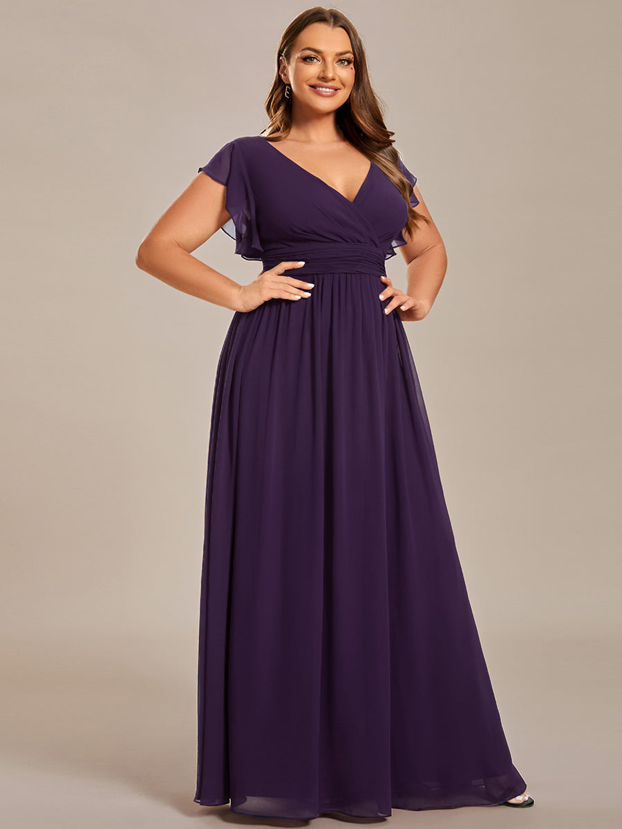 ever LILYANA|Ruffles Sleeve Back Cutout A-Line Maxi Chiffon Wedding Guest Dress