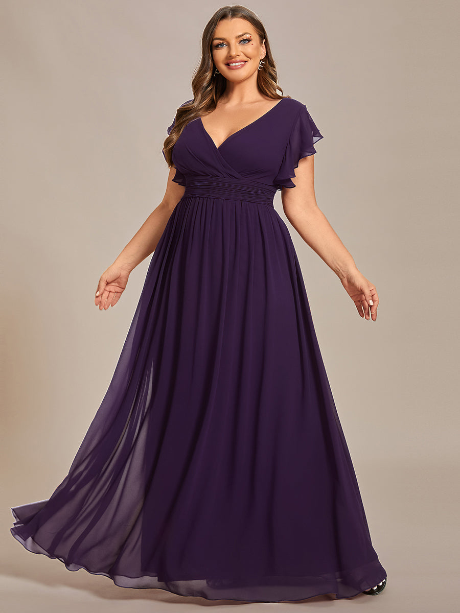 ever LILYANA|Ruffles Sleeve Back Cutout A-Line Maxi Chiffon Wedding Guest Dress