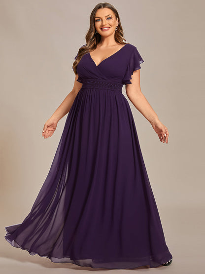 ever LILYANA|Ruffles Sleeve Back Cutout A-Line Maxi Chiffon Wedding Guest Dress