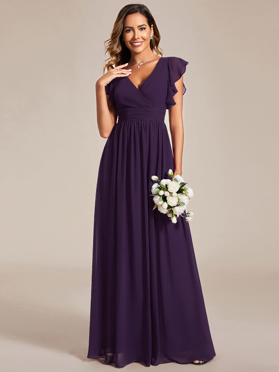 ever LILYANA|Ruffles Sleeve Back Cutout A-Line Maxi Chiffon Wedding Guest Dress