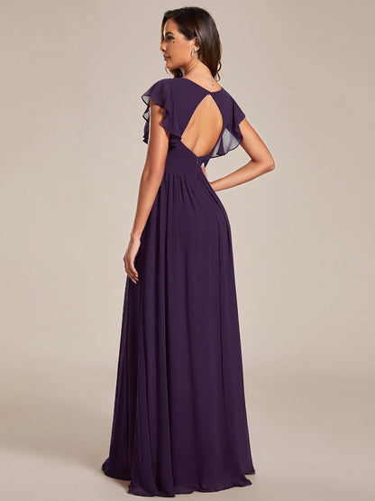 ever LILYANA|Ruffles Sleeve Back Cutout A-Line Maxi Chiffon Wedding Guest Dress