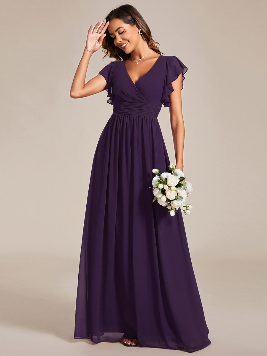 ever LILYANA|Ruffles Sleeve Back Cutout A-Line Maxi Chiffon Wedding Guest Dress