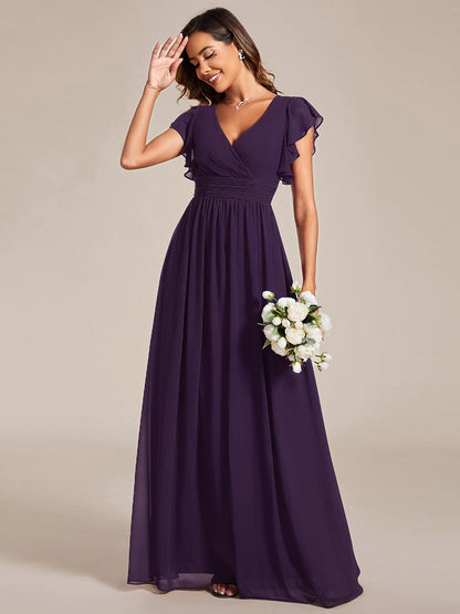 ever LILYANA|Ruffles Sleeve Back Cutout A-Line Maxi Chiffon Wedding Guest Dress