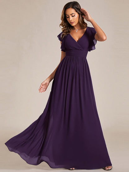 ever LILYANA|Ruffles Sleeve Back Cutout A-Line Maxi Chiffon Wedding Guest Dress