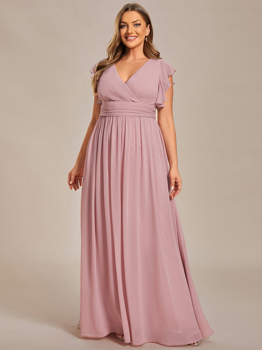 ever LILYANA|Ruffles Sleeve Back Cutout A-Line Maxi Chiffon Wedding Guest Dress