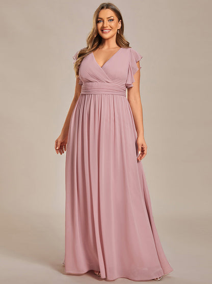 ever LILYANA|Ruffles Sleeve Back Cutout A-Line Maxi Chiffon Wedding Guest Dress