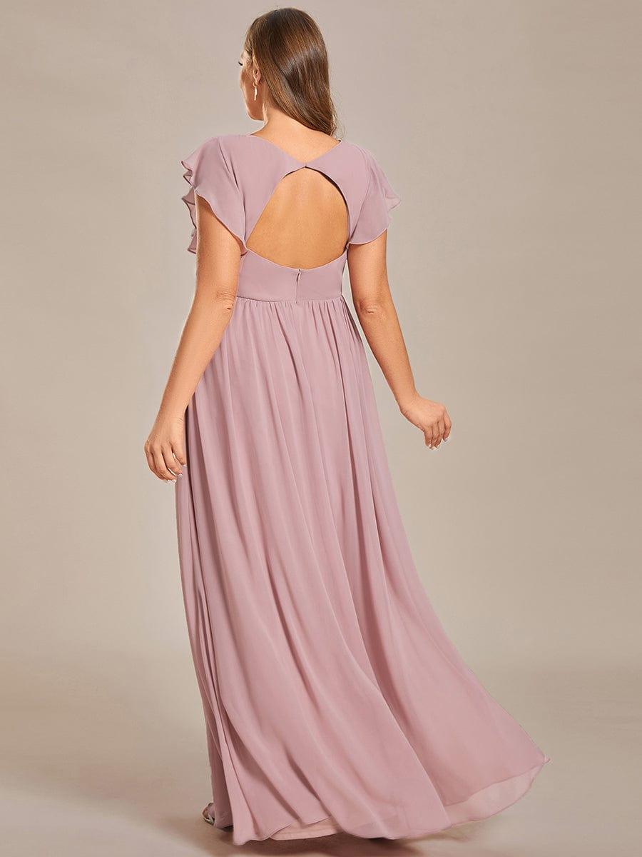 ever LILYANA|Back Cutout A-Line Pleated Ruffles Sleeve Chiffon Bridesmaid Dress