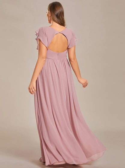 ever LILYANA|Ruffles Sleeve Back Cutout A-Line Maxi Chiffon Wedding Guest Dress