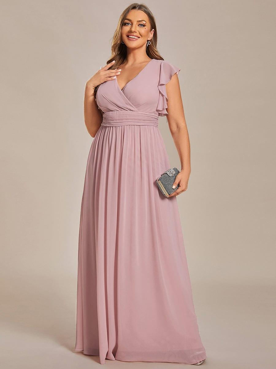 ever LILYANA|Back Cutout A-Line Pleated Ruffles Sleeve Chiffon Bridesmaid Dress