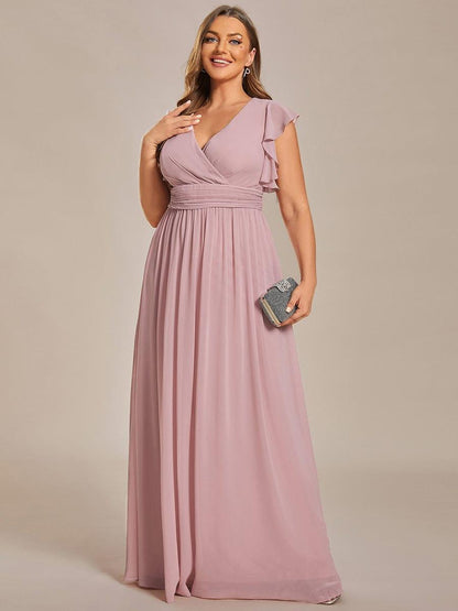 ever LILYANA|Back Cutout A-Line Pleated Ruffles Sleeve Chiffon Bridesmaid Dress