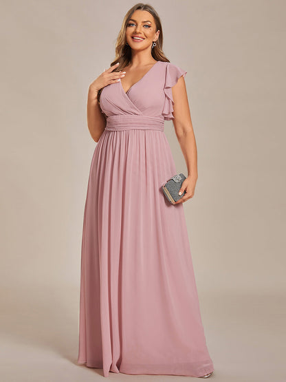 ever LILYANA|Ruffles Sleeve Back Cutout A-Line Maxi Chiffon Wedding Guest Dress