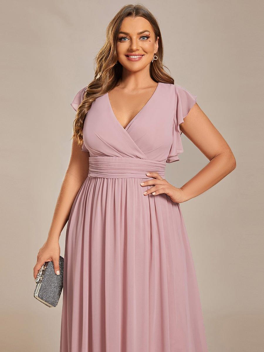 ever LILYANA|Back Cutout A-Line Pleated Ruffles Sleeve Chiffon Bridesmaid Dress
