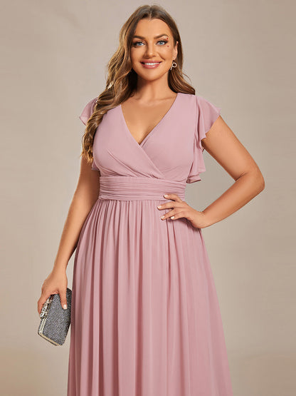 ever LILYANA|Ruffles Sleeve Back Cutout A-Line Maxi Chiffon Wedding Guest Dress