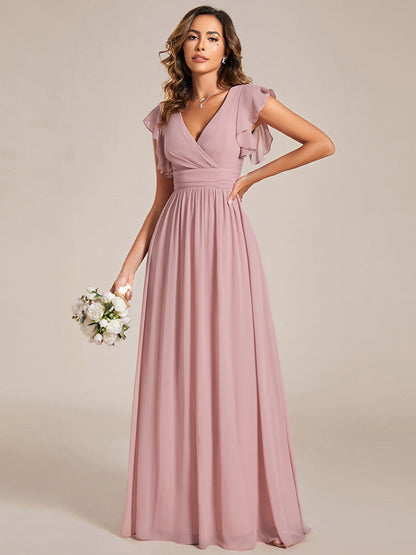 ever LILYANA|Ruffles Sleeve Back Cutout A-Line Maxi Chiffon Wedding Guest Dress