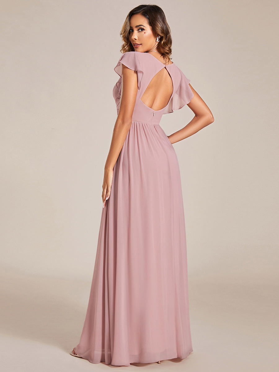 ever LILYANA|Ruffles Sleeve Back Cutout A-Line Maxi Chiffon Wedding Guest Dress