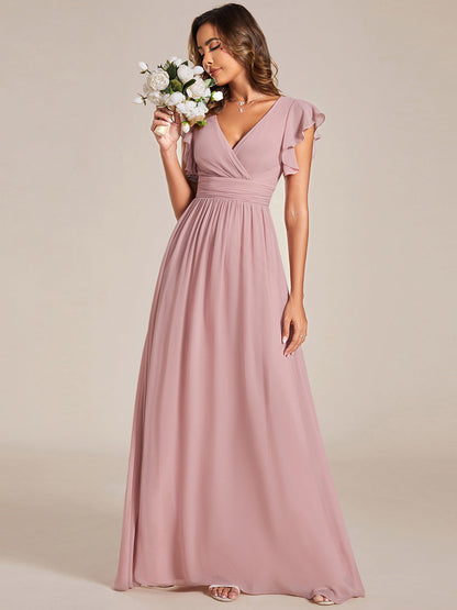 ever LILYANA|Ruffles Sleeve Back Cutout A-Line Maxi Chiffon Wedding Guest Dress