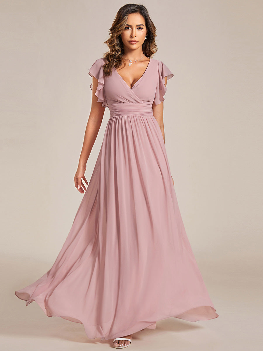 ever LILYANA|Ruffles Sleeve Back Cutout A-Line Maxi Chiffon Wedding Guest Dress