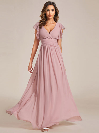 ever LILYANA|Ruffles Sleeve Back Cutout A-Line Maxi Chiffon Wedding Guest Dress