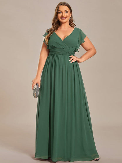 ever LILYANA|Back Cutout A-Line Pleated Ruffles Sleeve Chiffon Bridesmaid Dress