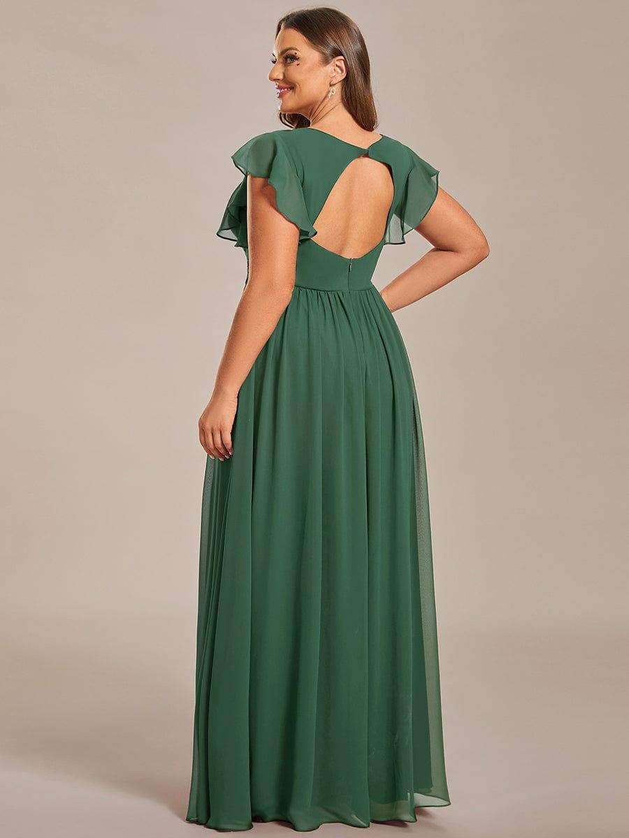 ever LILYANA|Back Cutout A-Line Pleated Ruffles Sleeve Chiffon Bridesmaid Dress