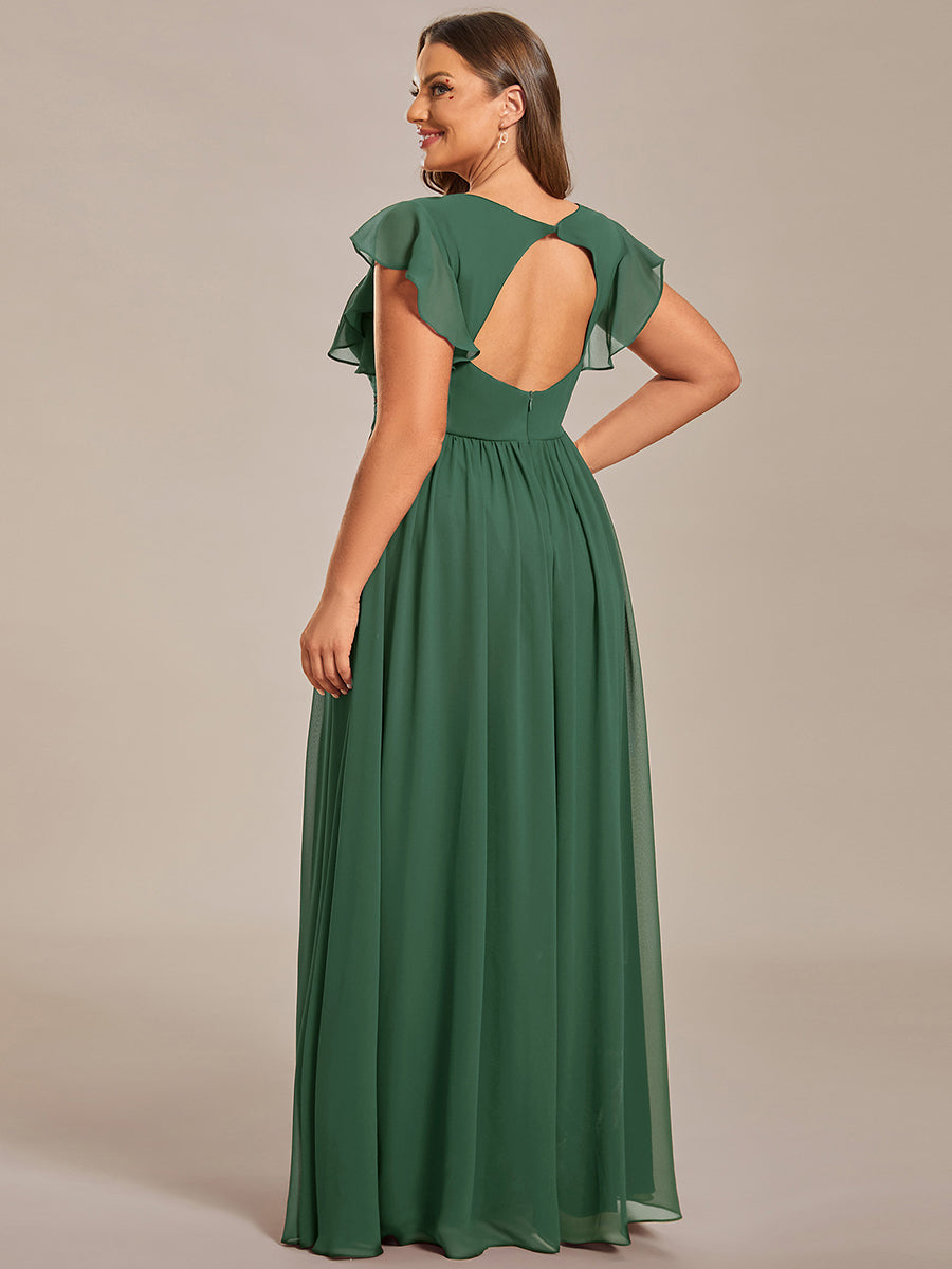 ever LILYANA|Ruffles Sleeve Back Cutout A-Line Maxi Chiffon Wedding Guest Dress