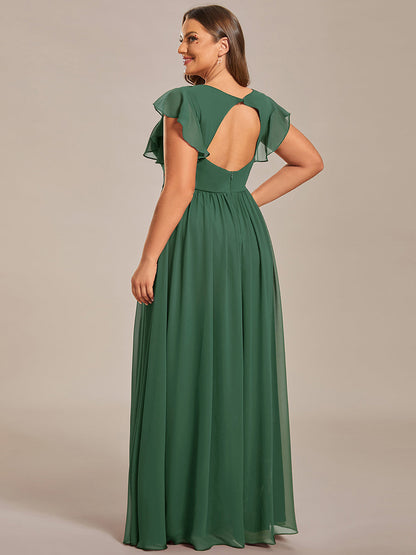 ever LILYANA|Ruffles Sleeve Back Cutout A-Line Maxi Chiffon Wedding Guest Dress