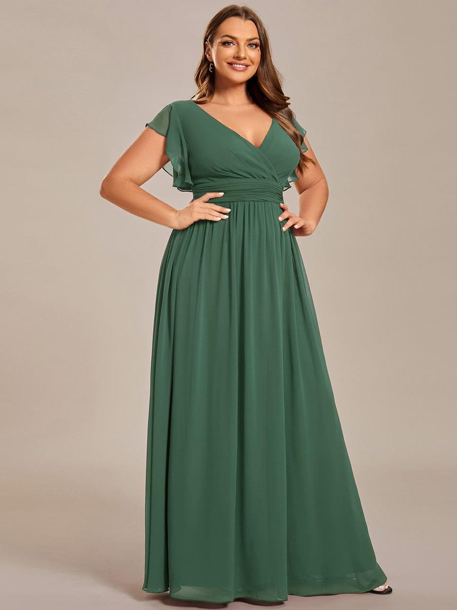 ever LILYANA|Back Cutout A-Line Pleated Ruffles Sleeve Chiffon Bridesmaid Dress