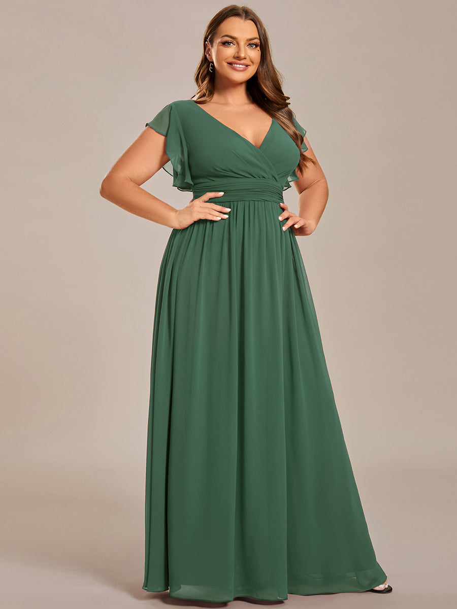ever LILYANA|Ruffles Sleeve Back Cutout A-Line Maxi Chiffon Wedding Guest Dress