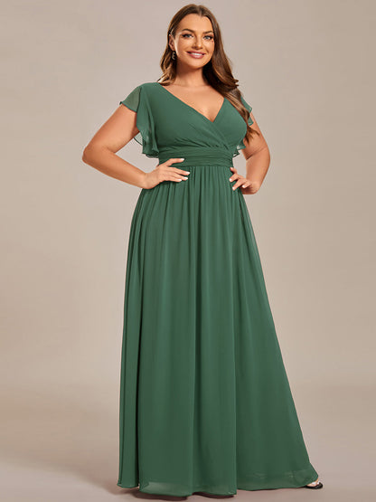 ever LILYANA|Ruffles Sleeve Back Cutout A-Line Maxi Chiffon Wedding Guest Dress
