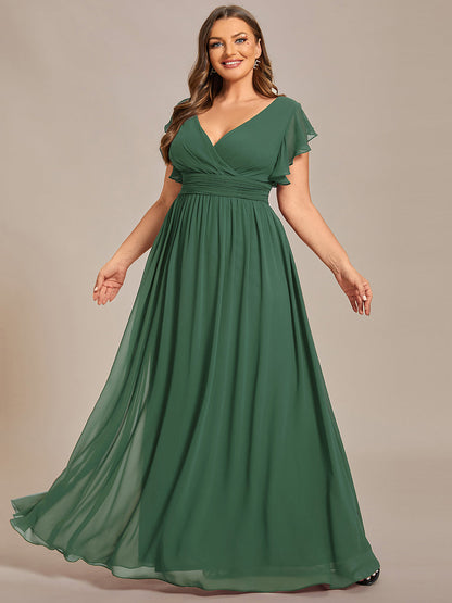 ever LILYANA|Ruffles Sleeve Back Cutout A-Line Maxi Chiffon Wedding Guest Dress