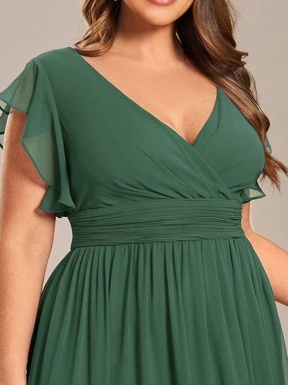 ever LILYANA|Back Cutout A-Line Pleated Ruffles Sleeve Chiffon Bridesmaid Dress
