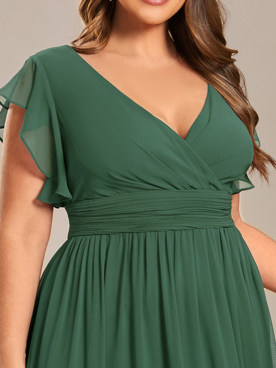 ever LILYANA|Ruffles Sleeve Back Cutout A-Line Maxi Chiffon Wedding Guest Dress